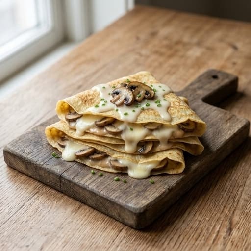 Crêpes med ost champinjoner